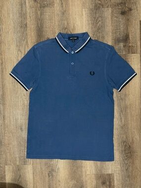Fred Perry Blue Polo Shirt with White-Trim Collar